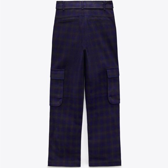 Zara PLAID CARGO PANTS - Picture 2 of 5